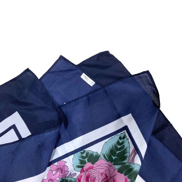 OVERSEAS ADVANTAGE Blue Pink Floral Print Square Neck Scarf 24” X 26” Square - Picture 8 of 9